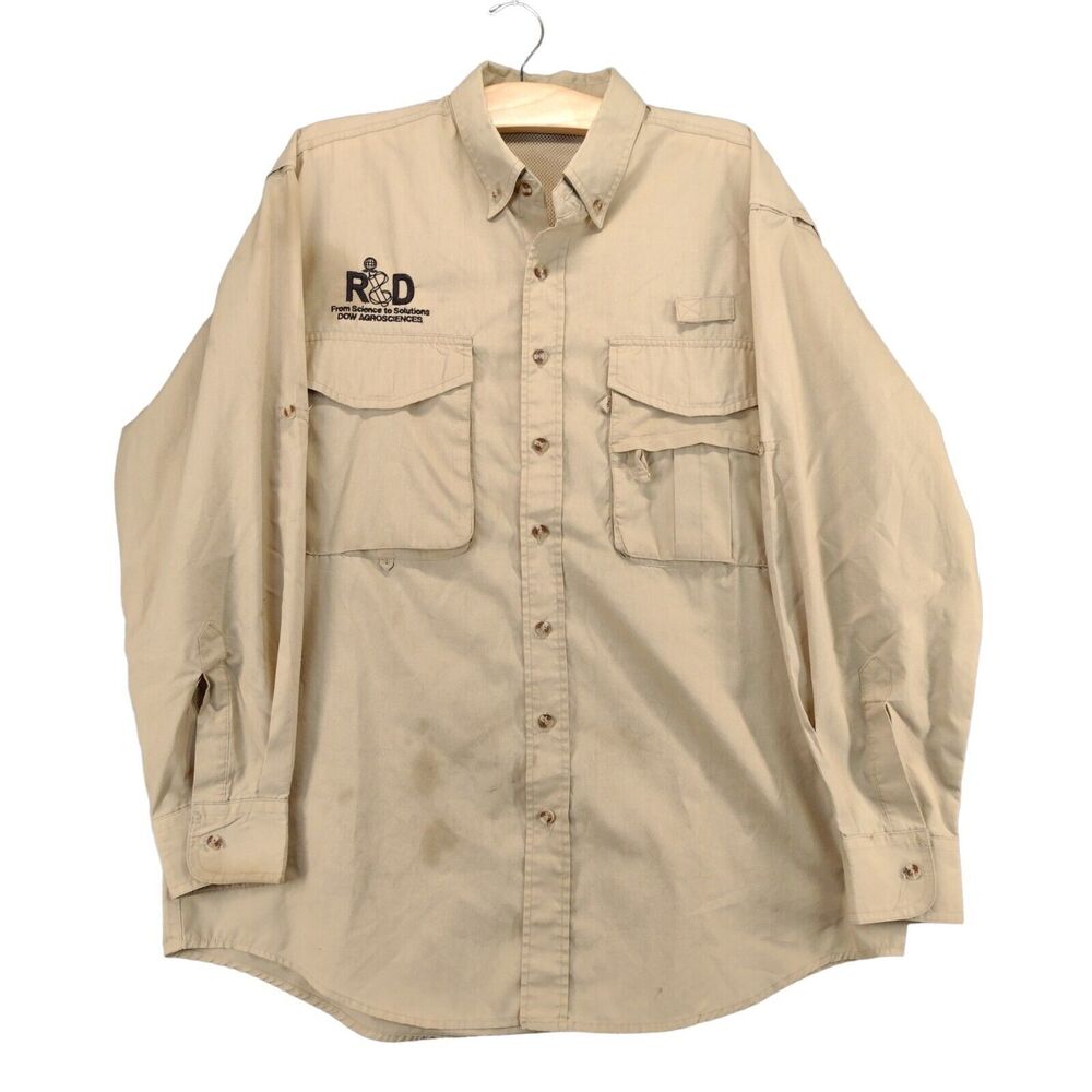 Rivers End DOW Agroscience Button Down Long Sleeve Shirt SZ XL Tan Pockets